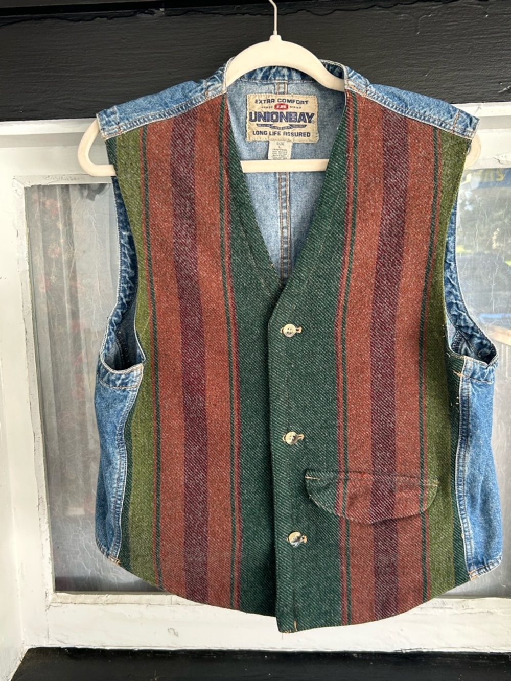 Vtg. UNIONBAY Denim-Back Vest with Aztec Wool-blend Front